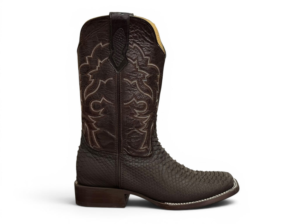 BOTA LR BOOTS GRABADA VÍBORA DE PITÓN CAFÉ CABALLERO