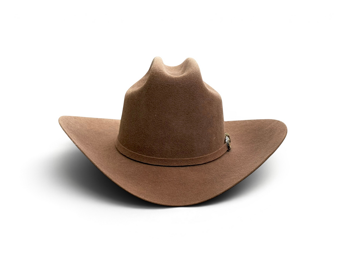 LR BOOTS Texana Tombstone Marlboro 20X cowboy hat in nuez brown with a sheep wool hatband