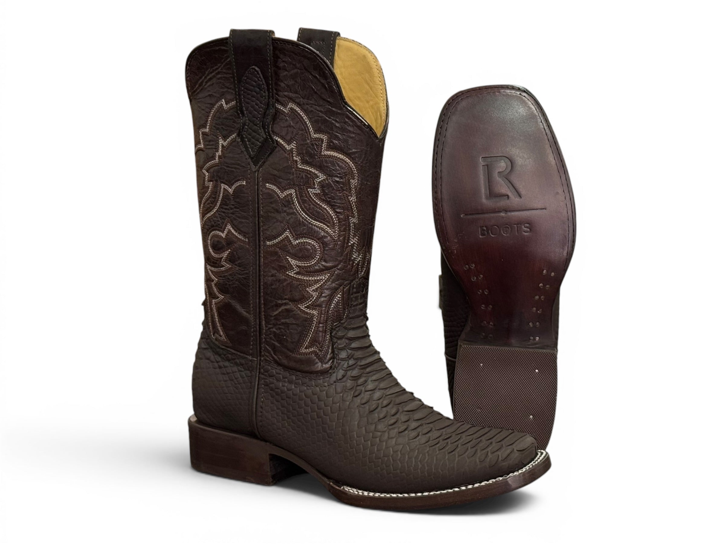 BOTA LR BOOTS GRABADA VÍBORA DE PITÓN CAFÉ CABALLERO