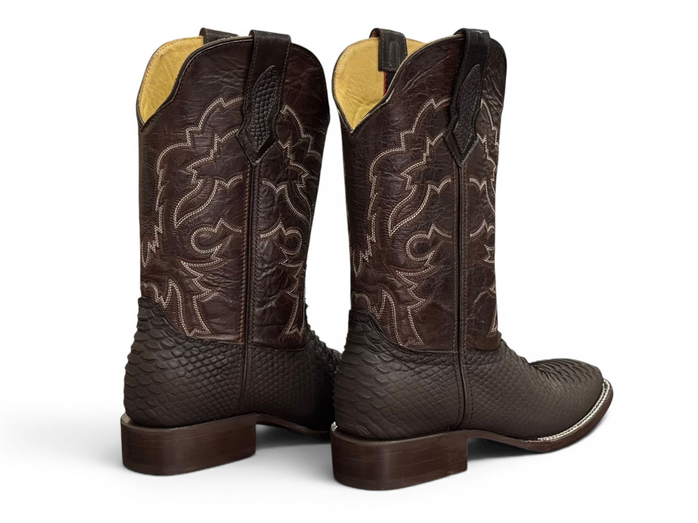 BOTA LR BOOTS GRABADA VÍBORA DE PITÓN CAFÉ CABALLERO