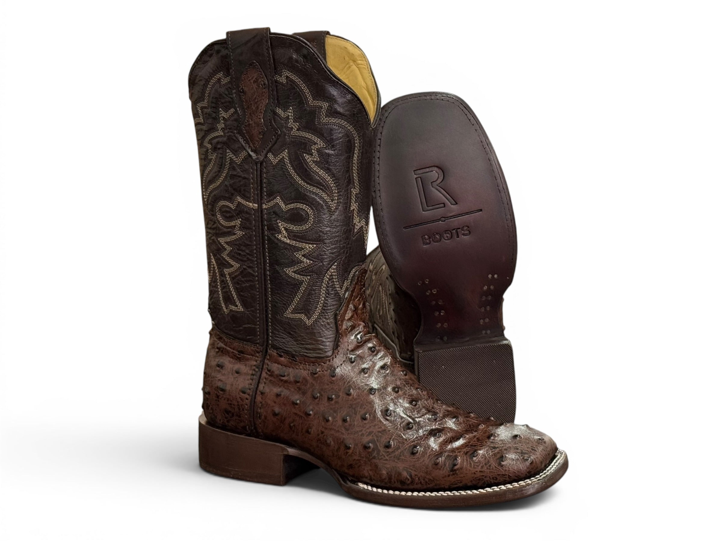 BOTA LR BOOTS GRABADA AVESTRUZ CAFÉ CABALLERO