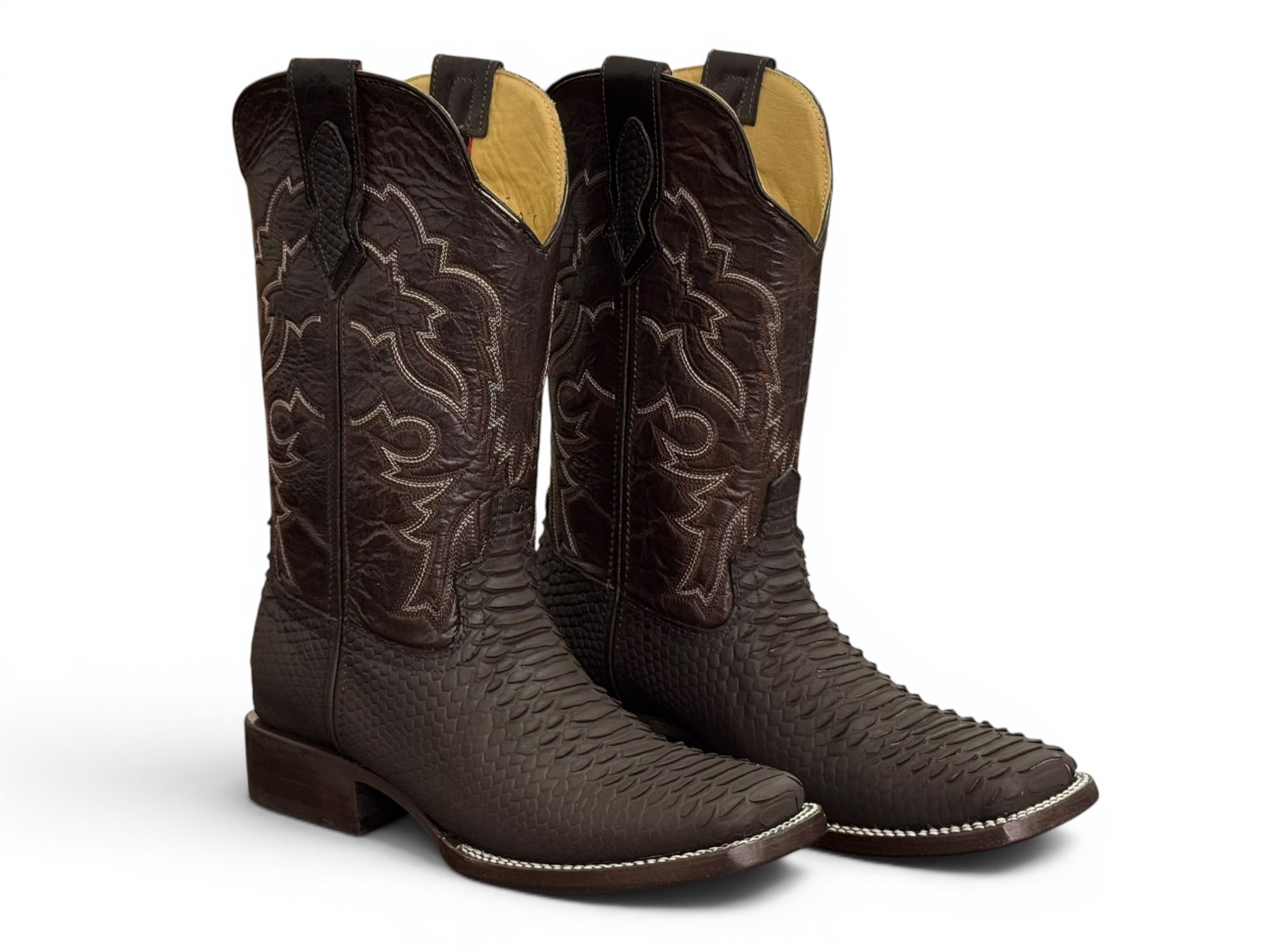 BOTA LR BOOTS GRABADA VÍBORA DE PITÓN CAFÉ CABALLERO
