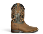 Bota vaquera LR BOOTS modelo Rio Grande Madison de cuero marrón con bordados detallados en la caña oscura